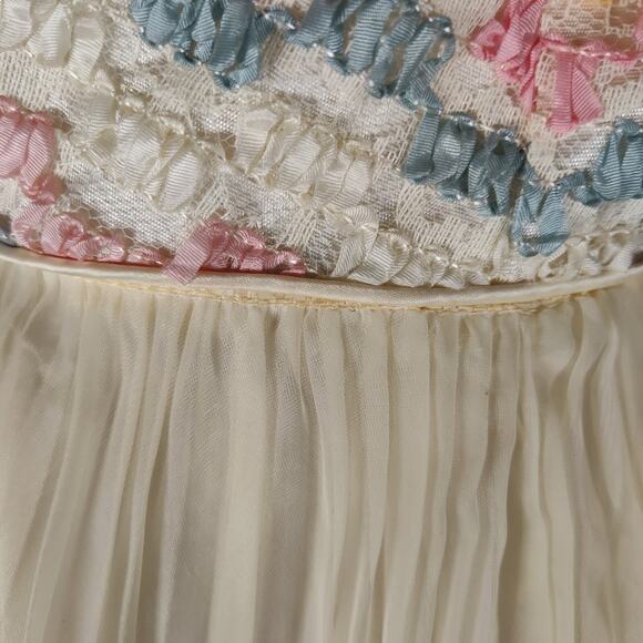 Vintage 60s Fit and Flare Coquette Party Dress Size 6 Ivory Enka Nylon Chiffon - Picture 12 of 16